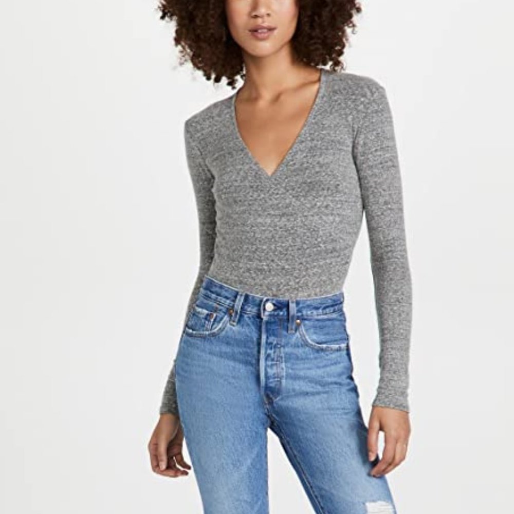Madewell Heather Smoke Wrap Thong Long Sleeve Bodysuit